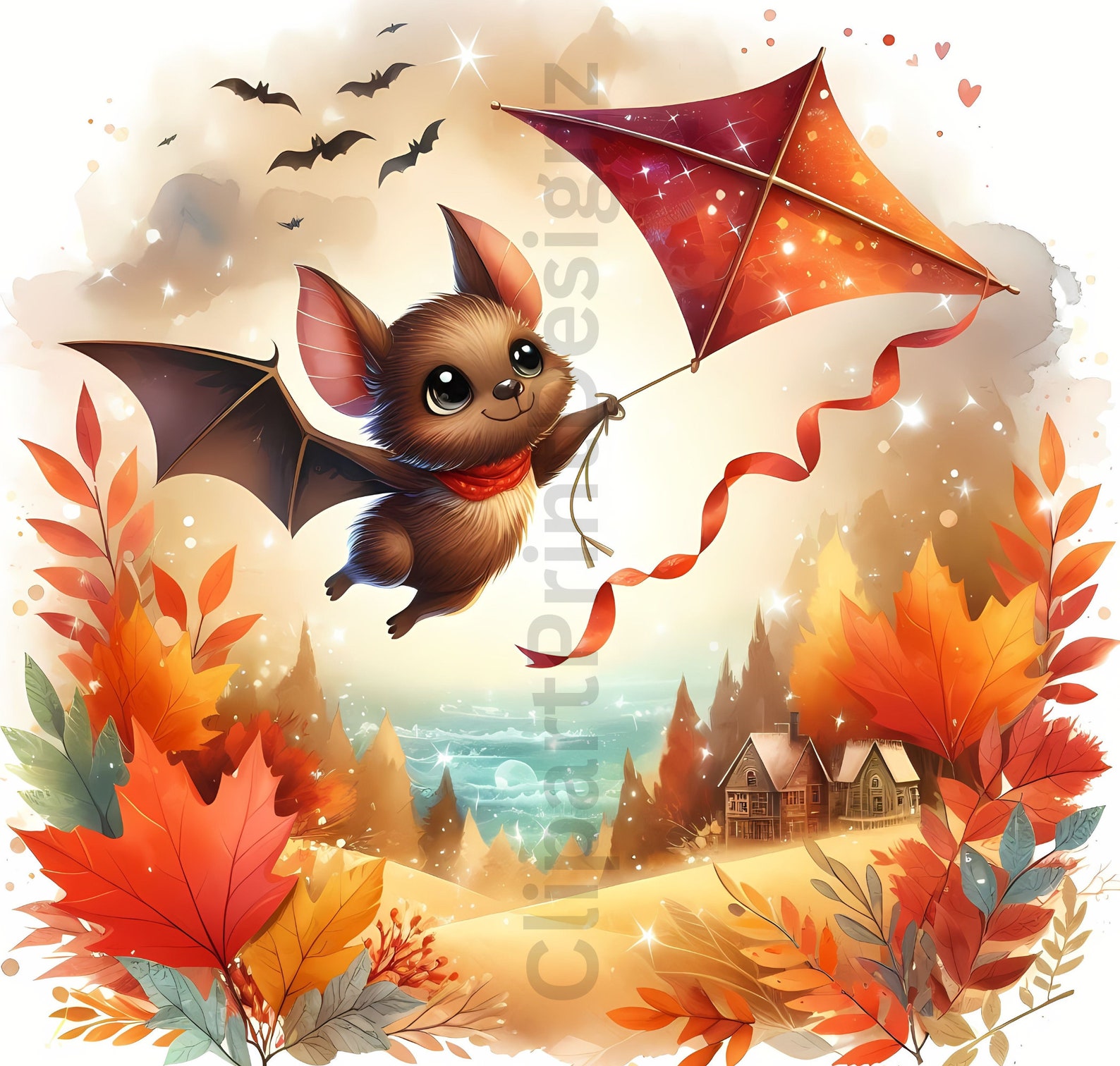 Fall Bat Drawling Cute Fall Bats Clipart Bundle, Watercolor Bat Clip Art Images, High ...