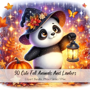 Niedliche Herbsttiere, die Laternen halten, Clipart-Bundle, Aquarell Tier Clip Art Bilder, hochwertige Laterne, Herbst-Digital-Download-Dateien