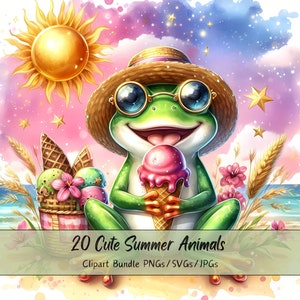 Lindo paquete de imágenes prediseñadas de animales de verano, imágenes de imágenes prediseñadas de acuarela, archivos de animales de alta calidad, gráficos divertidos de descarga digital, imagen única