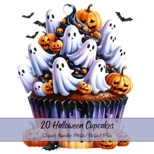 Halloween Cupcakes Clipart Bundle, Aquarell Clip Art Bild, hochwertige Tiere beängstigend, glücklich digitaler Download, Cup Cake, Figuren Muffin