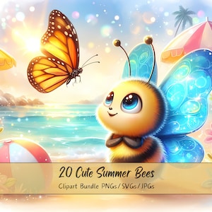 Süße Sommer Bienen Clipart Bundle, Aquarell Biene Clip Art Bilder, hochwertige Tiere Dateien, lustige digitale Tiergrafik, einzigartiger Download