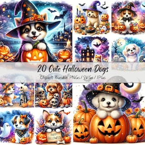 Cute Halloween Dogs Clipart Bundle, Watercolor Dog Clip Art Images ...