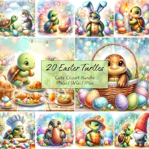 Süße Schildkröten Ostern Clipart, lustige Aquarell Tierbilder, hochwertiges Bundle, Digital Download Grafik, 20 digitale Kunstdateien, Kinderzimmer