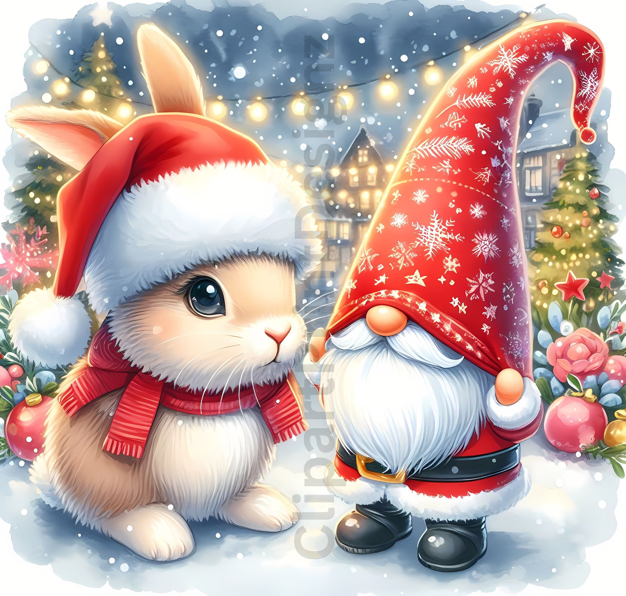 Cute Christmas Bunnies Clipart Bundle, Xmas Bunny Clip Art Images ...