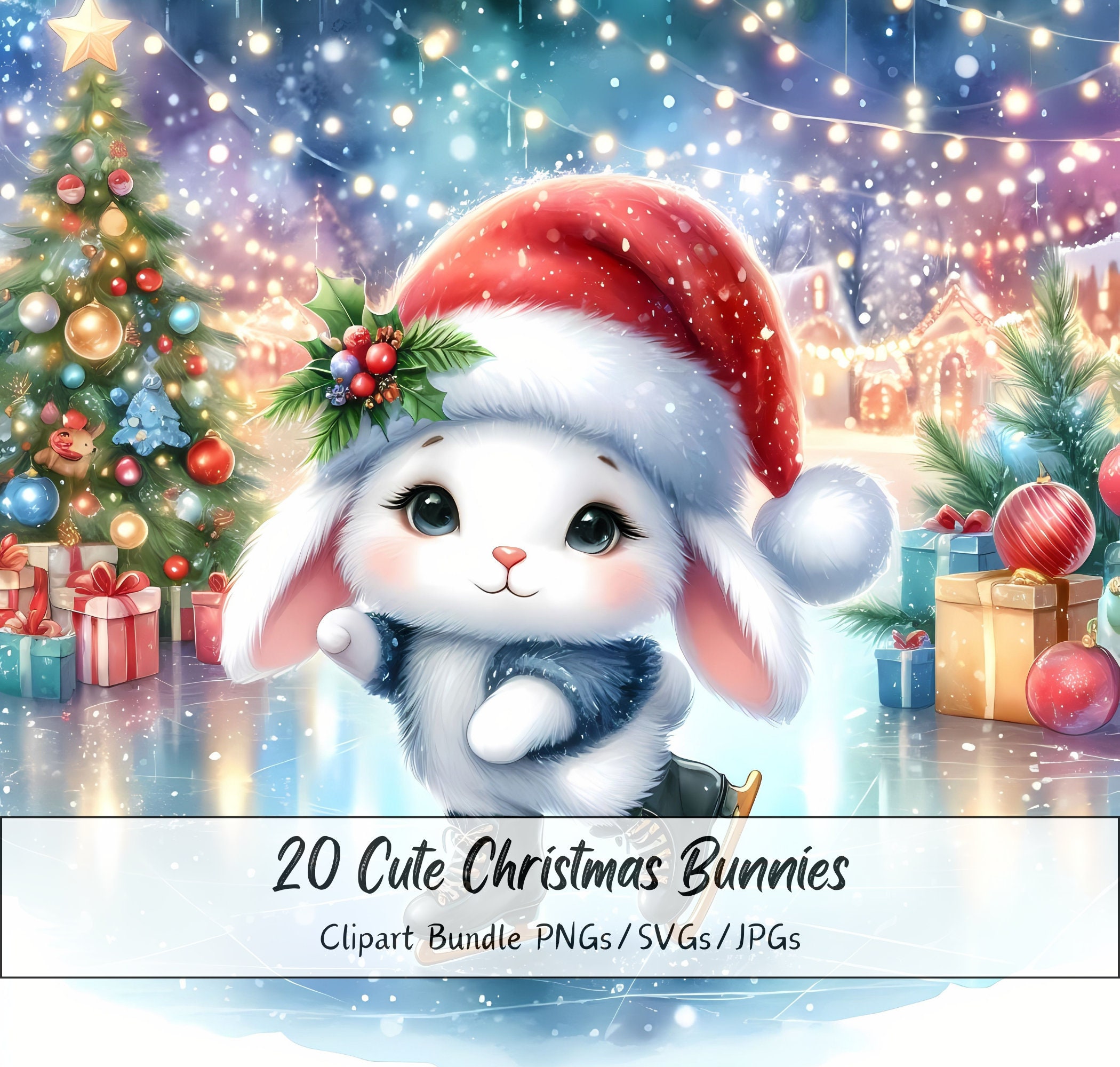 Cute Christmas Bunnies Clipart Bundle, Xmas Bunny Clip Art Images ...