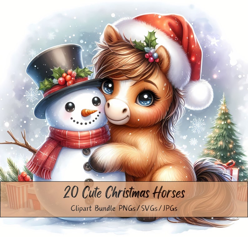 Cute Christmas Horses Clipart Bundle, Xmas Horse Clip Art Images ...