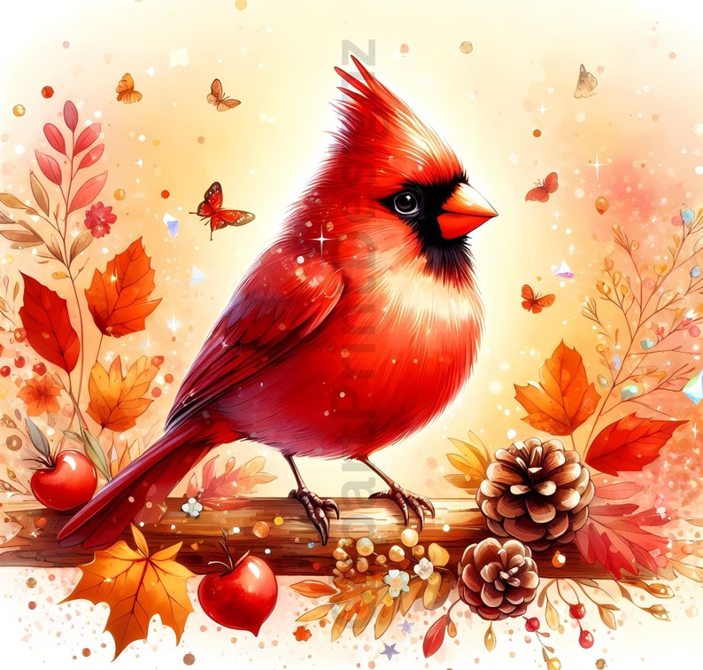 Cute Fall Red Cardinals Clipart Bundle, Watercolor Cardinal Clip Art ...