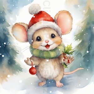 13 schattige aquarel kerstmuizen, kerstmuis clipart bundel, 13 baby muizen, digitaal papier, junk journal, commercieel gebruik, PNGs/SVGs/JPGs
