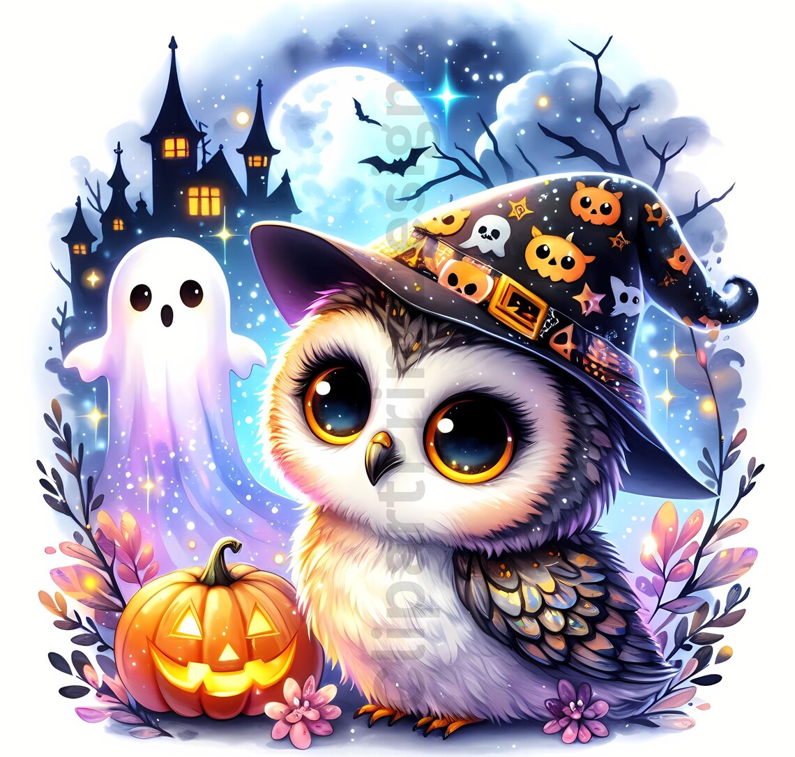 Cute Halloween Owls Clipart Bundle, Watercolor Owl Clip Art Images ...