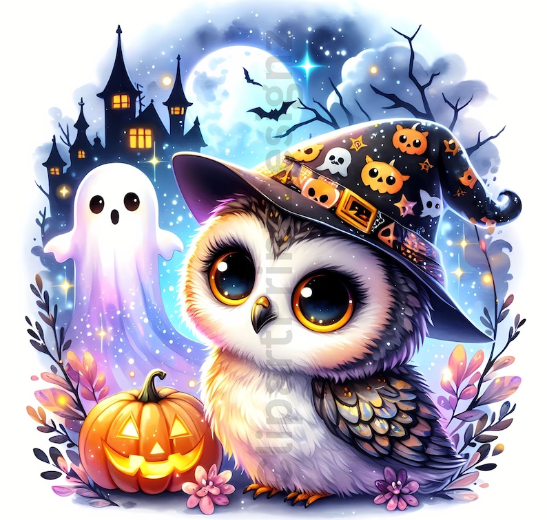 Cute Halloween Owls Clipart Bundle, Watercolor Owl Clip Art Images ...