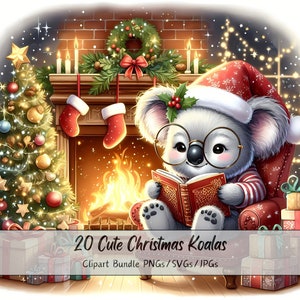 Süße Weihnachten Koalas, Clipart-Bundle, Weihnachten Koala Clip Art Bilder, Aquarell hochwertige Tiere, festliche Tiergrafik, Winter