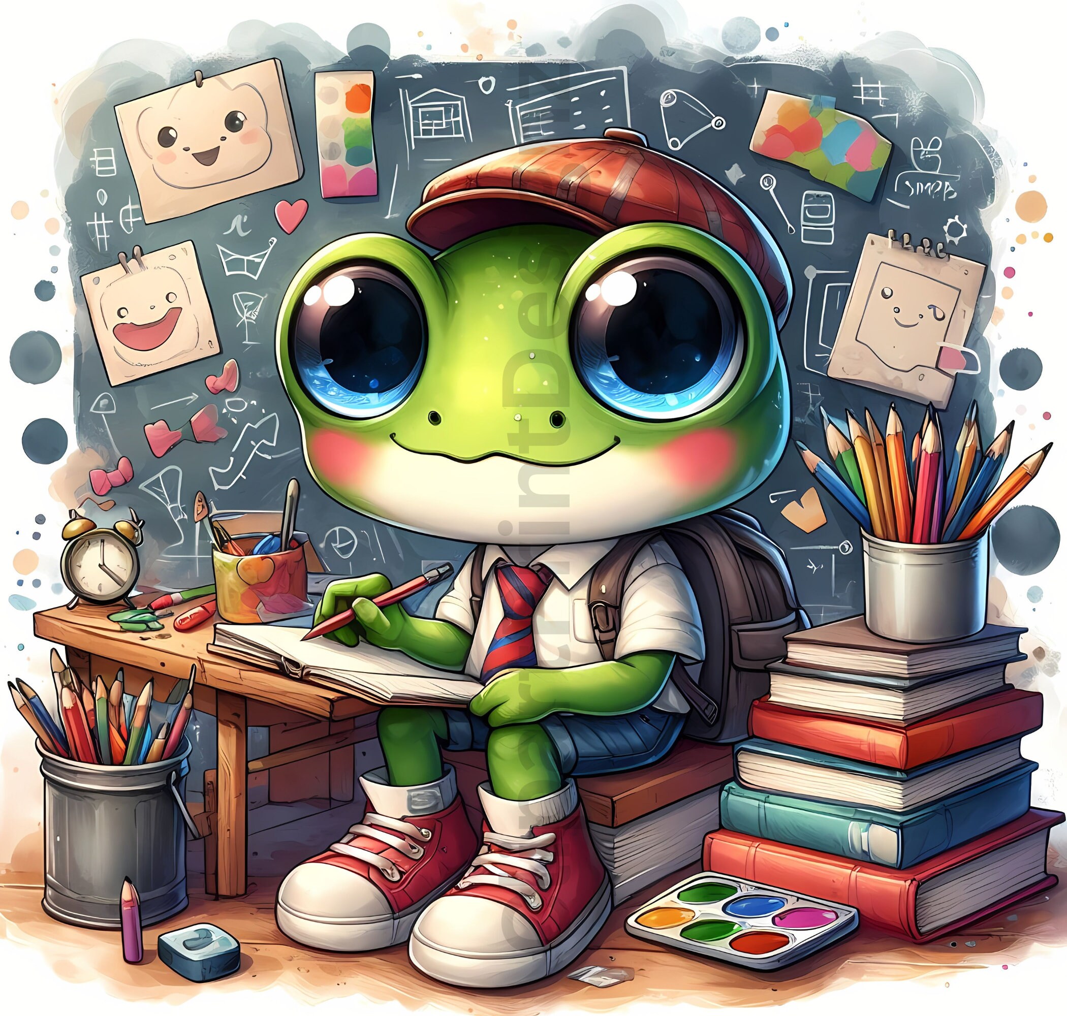 Cute Back to School Frogs Clipart Bundle, Watercolor Frog Clip Art ...