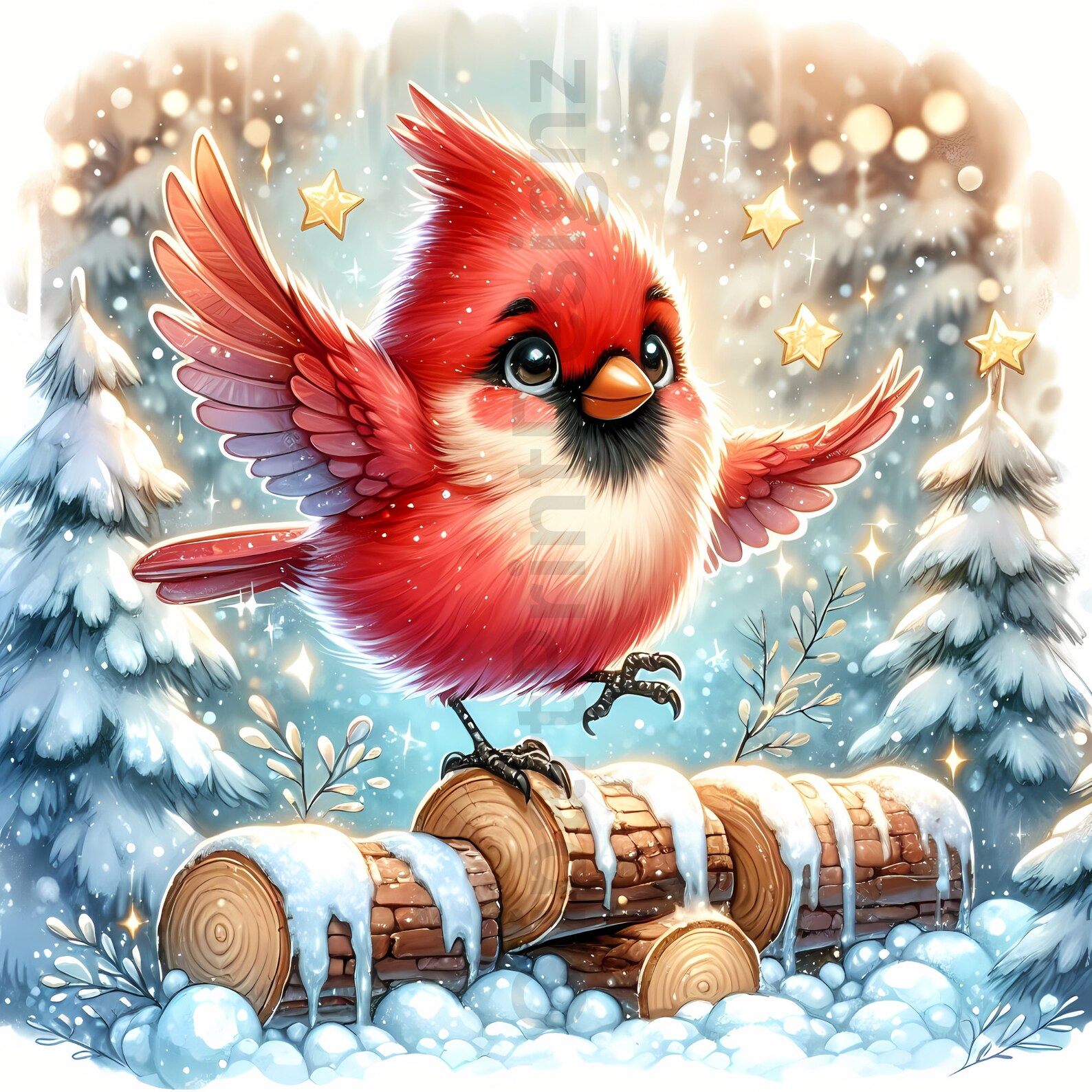Cute Winter Red Cardinal Clipart Bundle, Festive Watercolor Clip Art ...