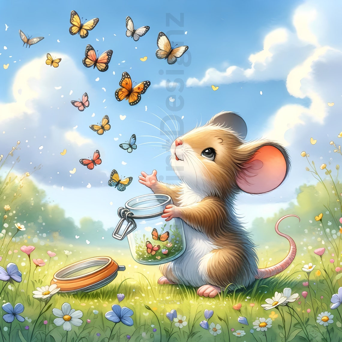 Mouse Off Spring Cute Spring Mouse Clipart Bundle, Festive Watercolor Clip Art Images ...