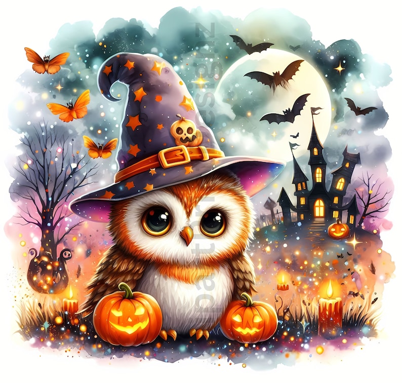 Cute Halloween Owls Clipart Bundle, Watercolor Owl Clip Art Images ...