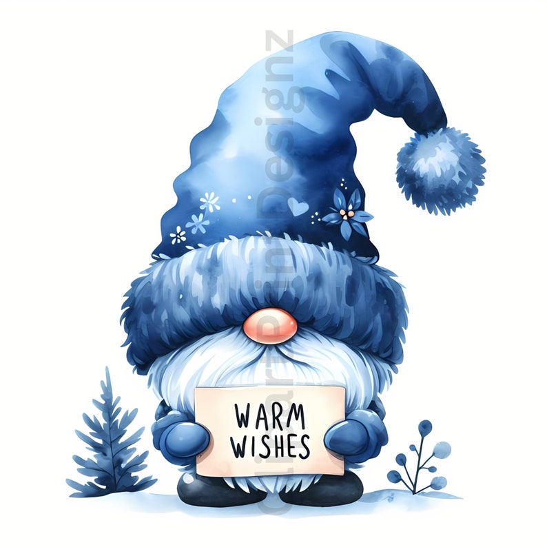 Blue Watercolor Festive Gnomes Clipart Bundle, Blue Christmas Gnomes