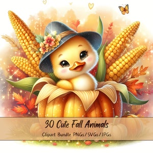 Lindo paquete de imágenes prediseñadas de animales de otoño, imágenes prediseñadas de animales de acuarela, archivo de imagen de alta calidad, gráficos de descarga digital de otoño, archivos PNG