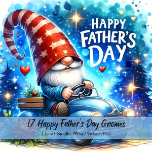 Feliz Día del Padre Gnomos Clipart Paquete, Imágenes Prediseñadas de Acuarela, Lindos Archivos de Alta Calidad, Divertidos Gráficos Digitales de Gnomos, Descarga Única