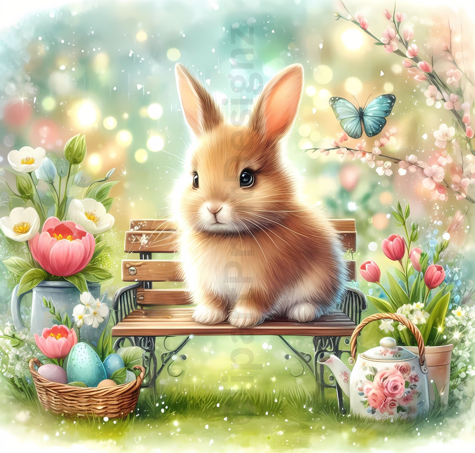 Cute Spring Hares Clipart Bundle, Watercolor Clip Art Images, High ...