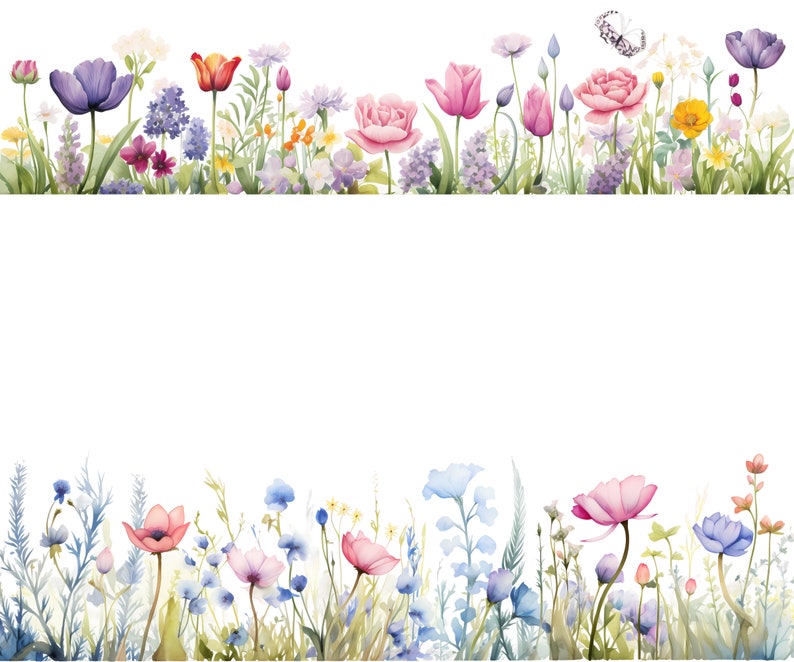Watercolor Spring Flower Borders, Clipart Bundle, 20 High Quality Pngs ...