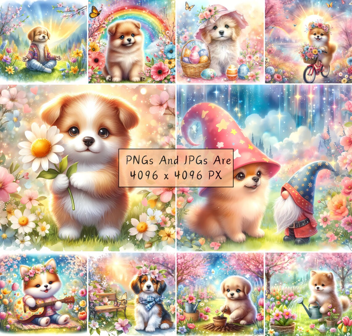 Cute Spring Dog Clipart Bundle, Watercolor Clip Art Images, 20 High ...