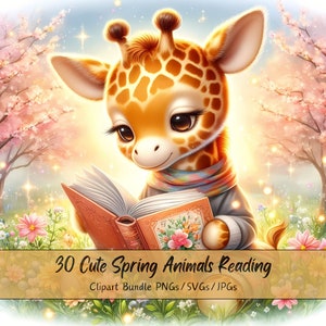 Niedliche Frühlingstiere lesen, Clipart Bundle, Aquarell Clip Art Bilder, hohe Qualität, digitale Tiergrafiken, einzigartig gemütlich Download