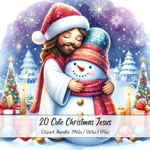 Grazioso pacchetto di clipart di Gesù di Natale, immagini di clipart di Gesù di Natale, file di personaggi di alta qualità ad acquerello, grafica di figure invernali cristiane
