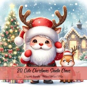 Simpatico pacchetto di clipart di Babbo Natale di Natale, immagini di clipart di clausole natalizie, file invernali di alta qualità ad acquerello, divertenti grafiche di creature festive