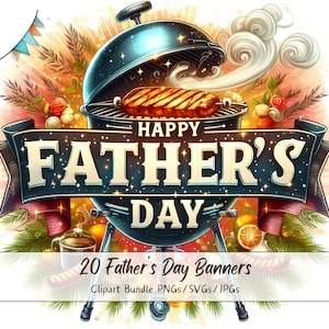 Happy Father's Day banners clipartbundel, aquarel illustraties, hoge kwaliteit vaderbestanden, digitale papa graphics download, kaarten maken