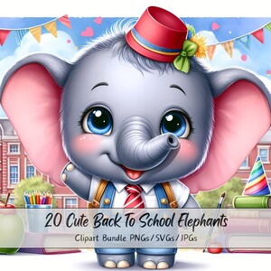 Niedliches Elefanten-Clipart-Bundle für den Schulanfang, Aquarell-Elefant-ClipArt-Bilder, hochwertige Tierdatei, einzigartiges digitales Lehrertier