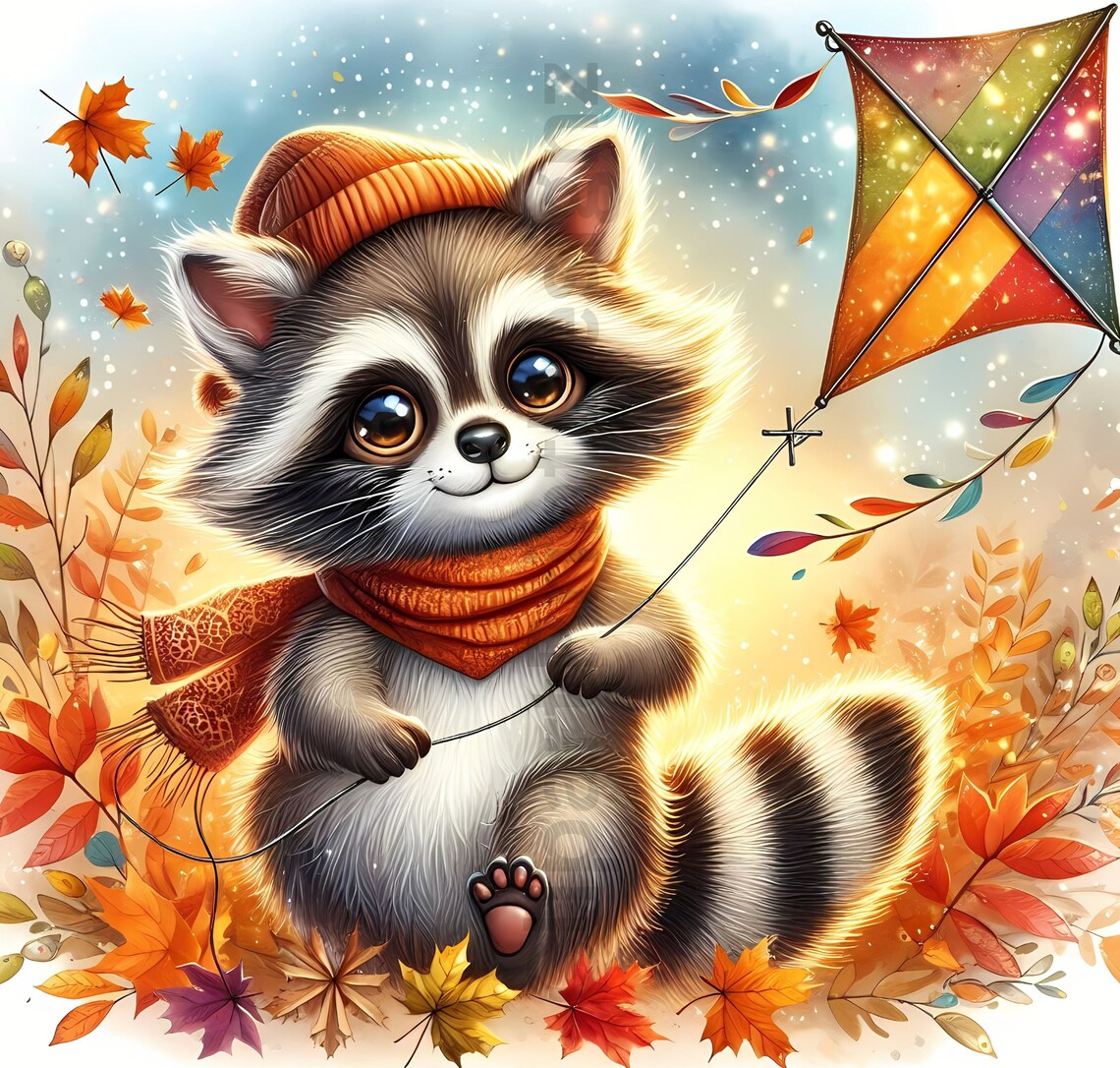 Cute Fall Raccoons Clipart Bundle, Watercolor Autumn Raccoon Clip Art ...