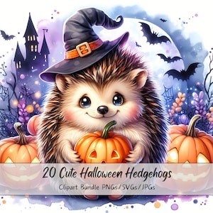 Lindo paquete de imágenes prediseñadas de erizos de Halloween, imágenes prediseñadas de erizos de acuarela, animales de alta calidad aterradores, descarga de animales digitales divertidos, otoño