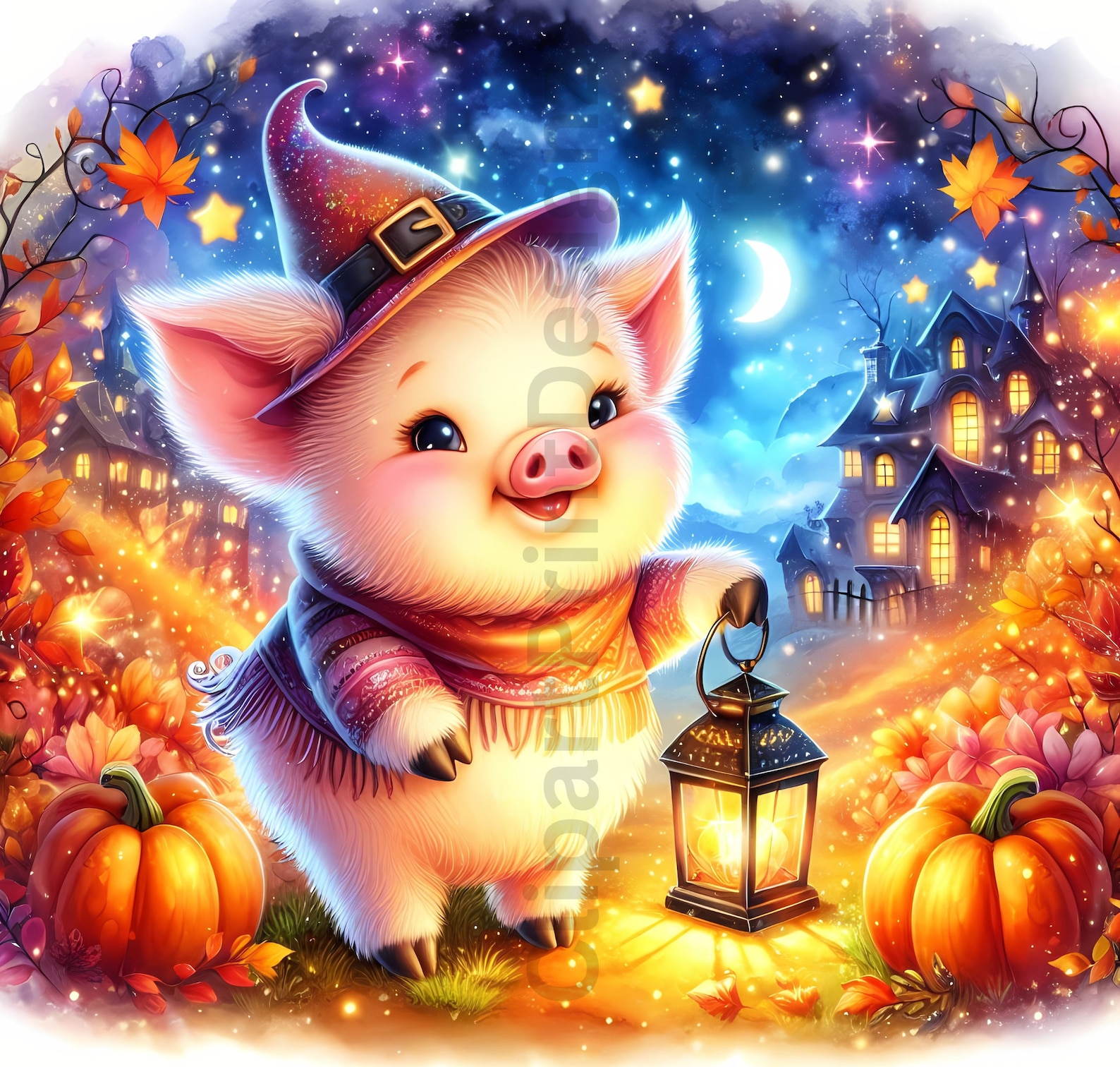 Cute Fall Pigs Clipart Bundle, Watercolor Pig Clip Art Images, High ...