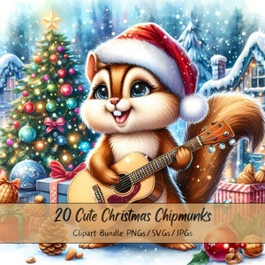 Lindo paquete de imágenes prediseñadas de ardillas navideñas, imágenes prediseñadas de ardillas navideñas, archivos de animales de acuarela de alta calidad, animales festivos divertidos, invierno