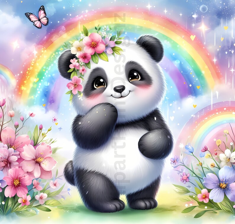 Cute Spring Pandas Clipart Bundle, Watercolor Clip Art Images, High ...