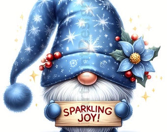 Blue Watercolor Festive Gnomes Clipart Bundle, Blue Christmas Gnomes Clipart, 25 PNGs/JPGs/SVGs, Winter Digital Art Download, Commercial Use