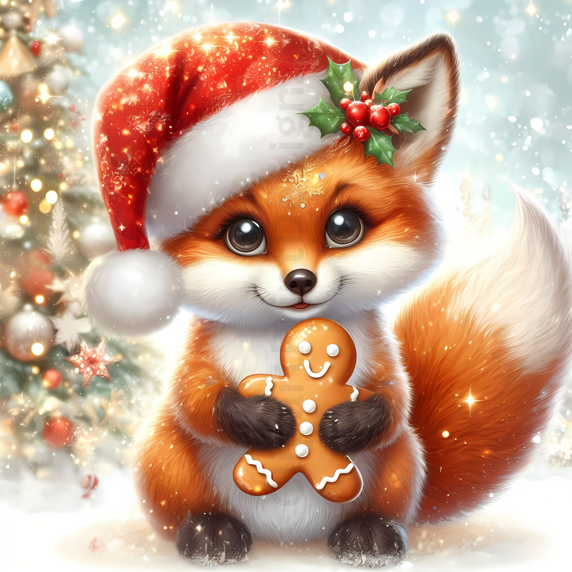 Cute Christmas Fox Clipart Bundle, Baby Animals, 28 High Quality Pngs