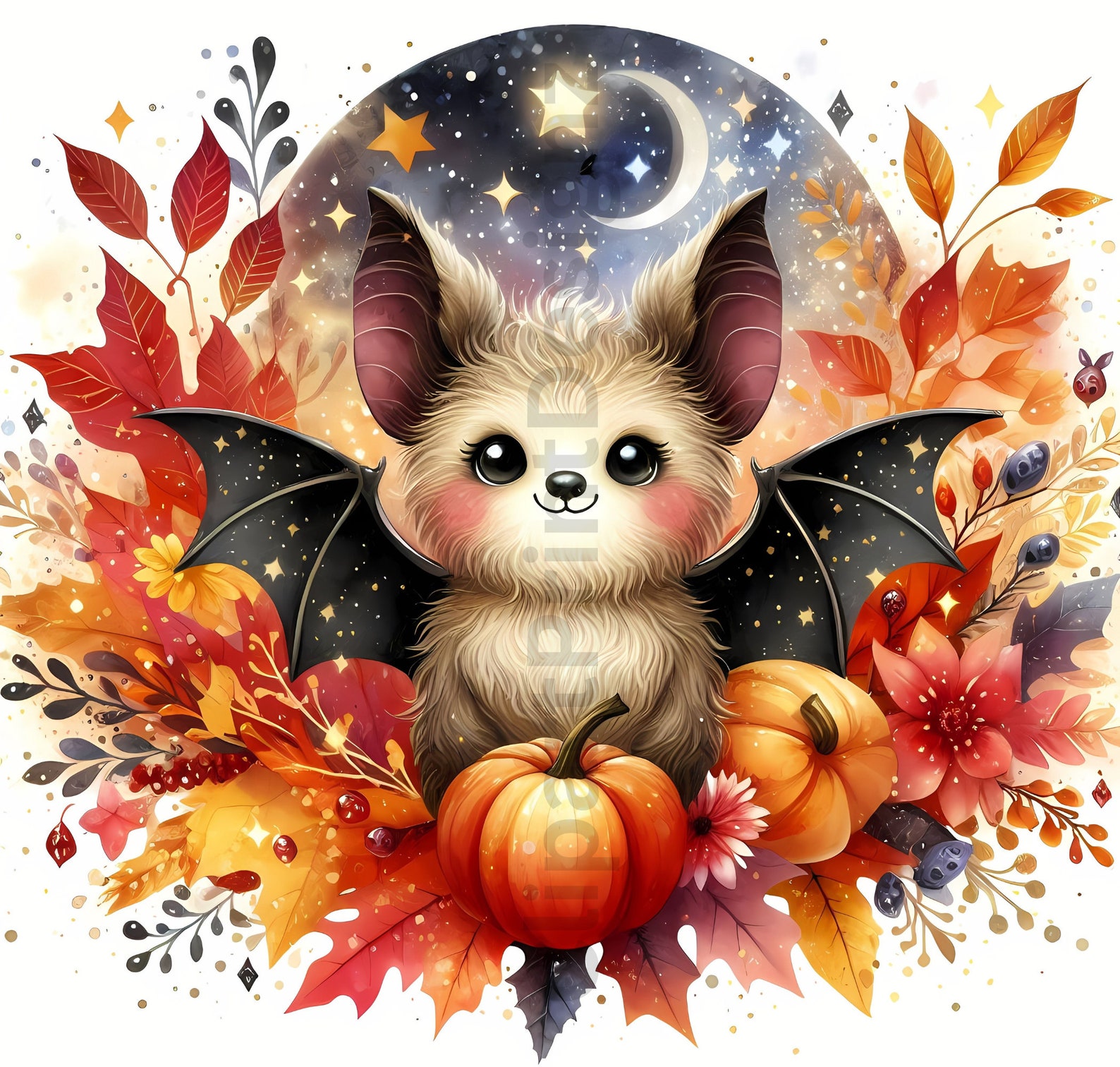 Cute Fall Bats Clipart Bundle, Watercolor Bat Clip Art Images, High ...