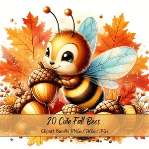 Süße Herbst Bienen Clipart Bundle, Aquarell Biene Clip Art Bilder, hochwertige Tiere Dateien, lustige digitale Tier Grafik, Herbst Download