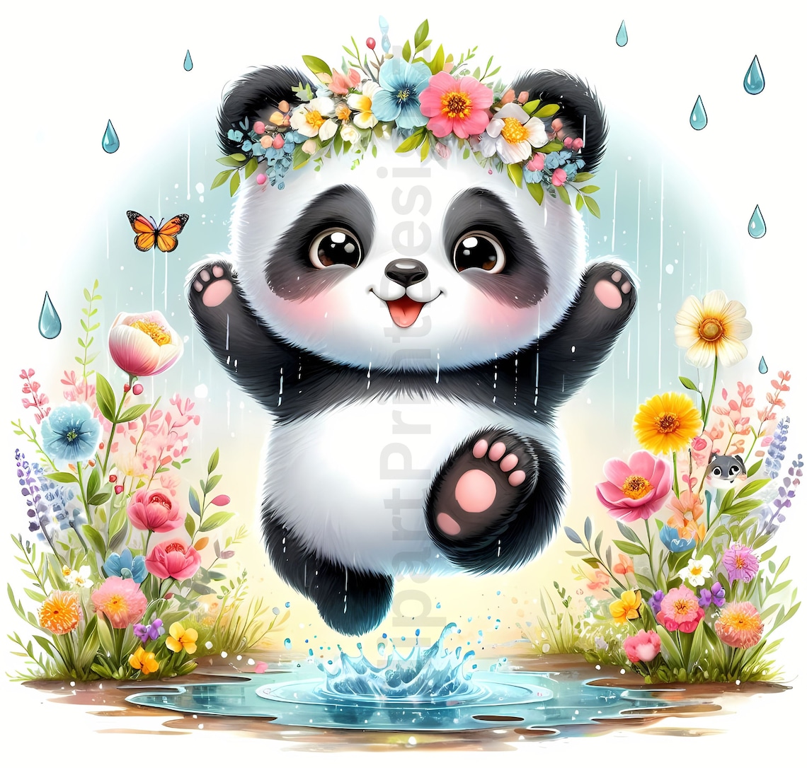 Cute Spring Pandas Clipart Bundle, Watercolor Clip Art Images, High ...