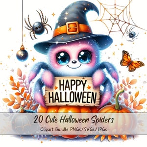 Niedliches Halloween Spinnen Clipart Bundle, Aquarell Spinne Clip Art Bilder, hochwertige Tiere unheimlich, Spaß digitale Tier Download, Herbst