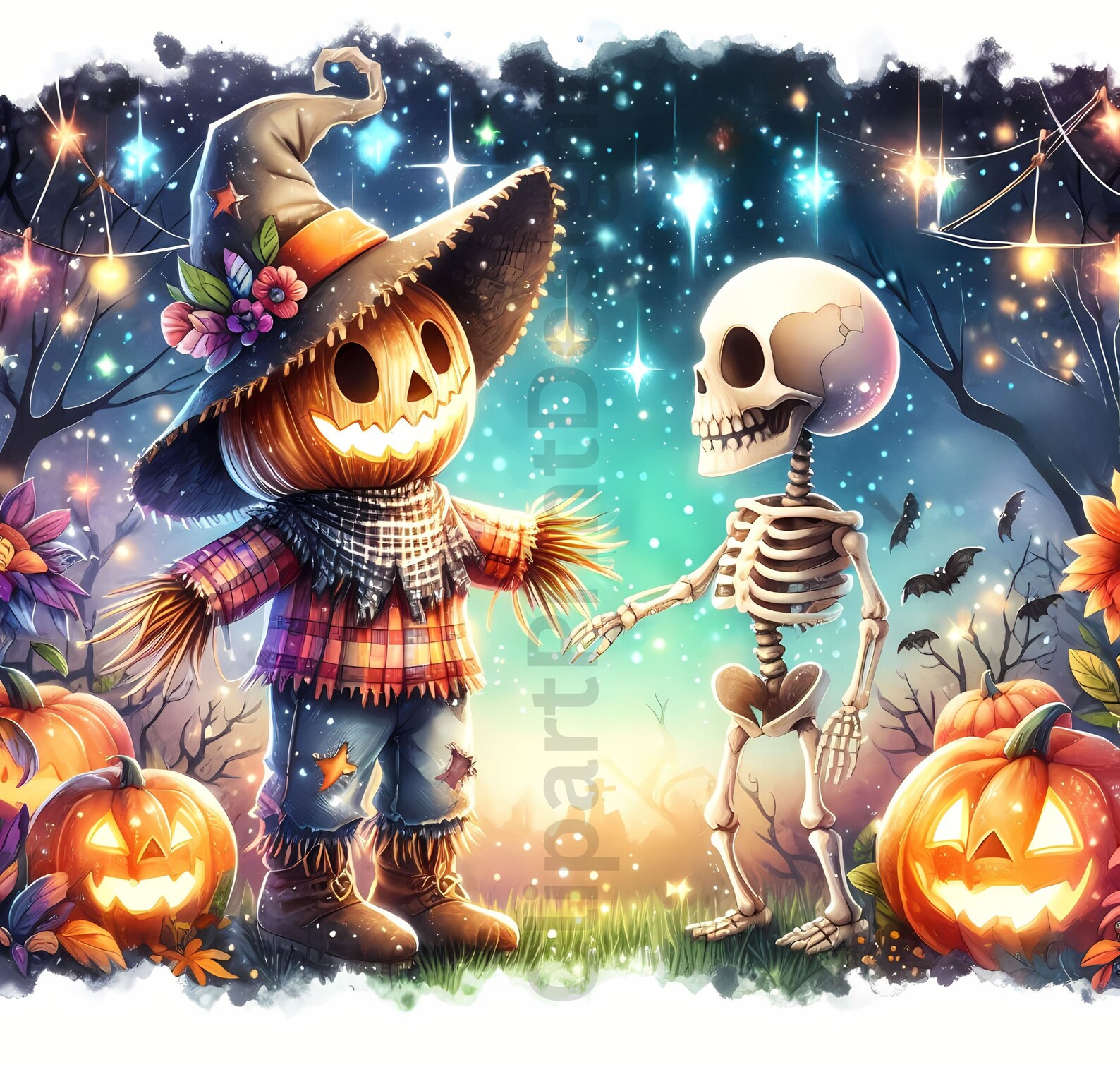 Cute Halloween Scarecrows Clipart Bundle, Watercolor Scarecrow Clip Art ...