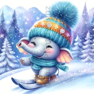 84 Cute Winter Sports Animals Clipart Bundle, Festive Watercolor Clip ...