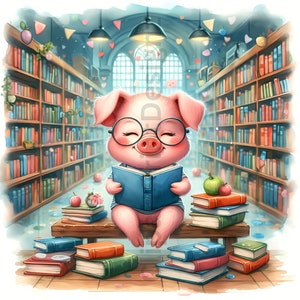 Cute Back to School Animals Reading Clipart Bundle, Watercolor Animal ...