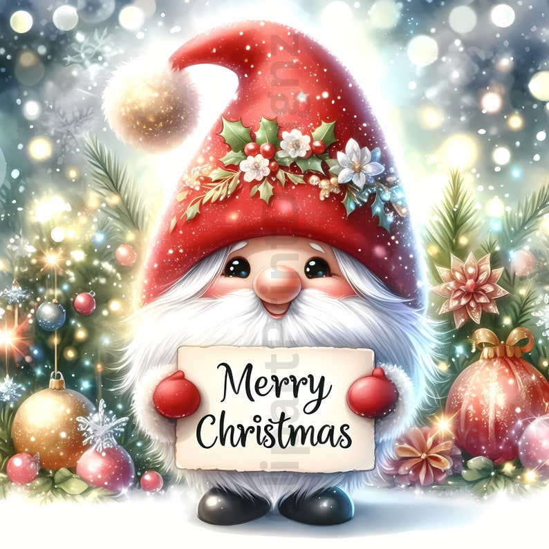 Watercolor Festive Gnomes Clipart Bundle, Cute Christmas Gnomes, 14 High Quality Pngs/svgs/jpgs