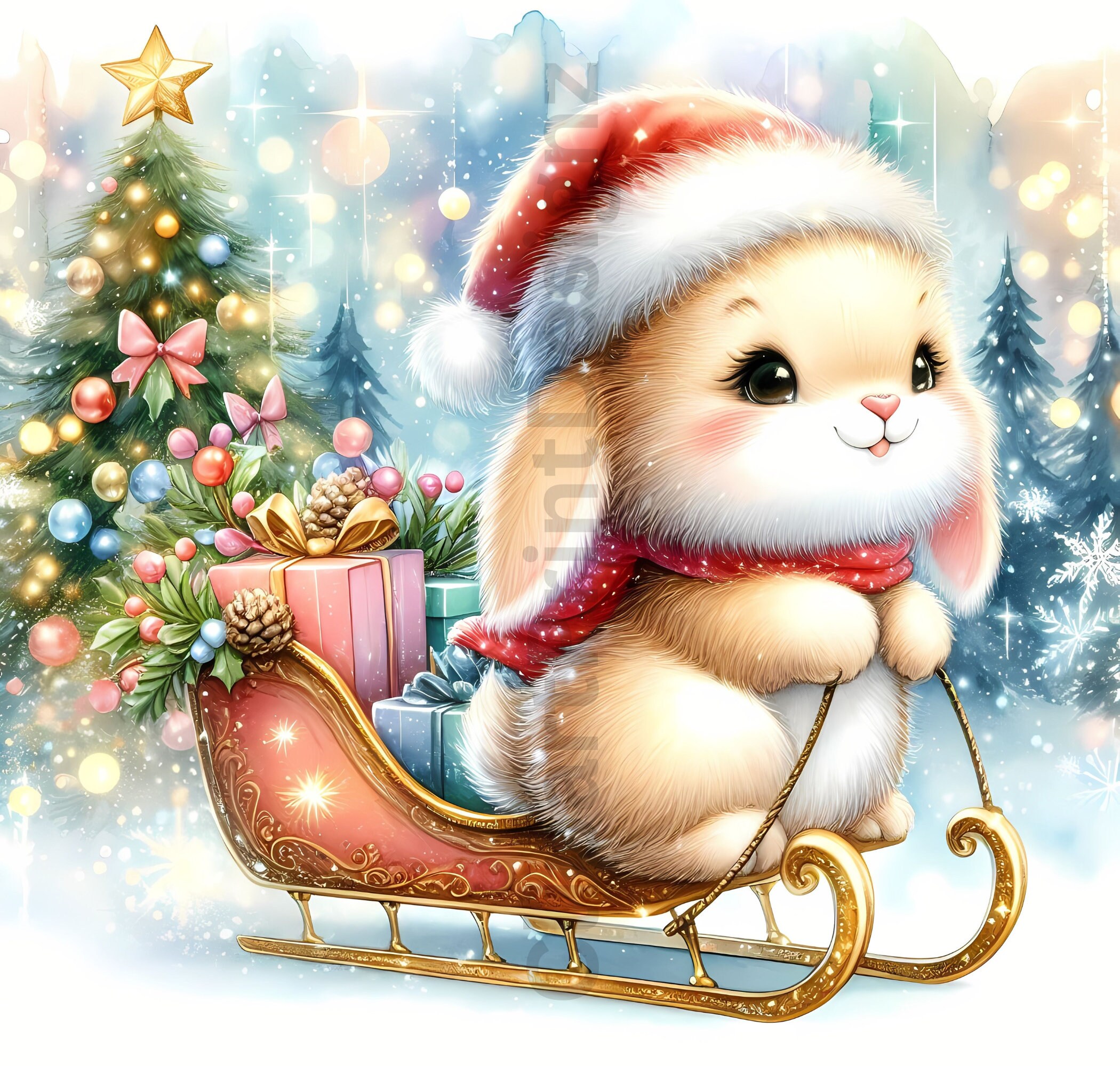 Cute Christmas Bunnies Clipart Bundle, Xmas Bunny Clip Art Images ...