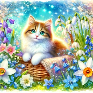 Cute Spring Cats Clipart Bundle, Watercolor Clip Art Images, 20 High ...