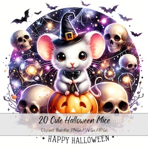 Lindo paquete de imágenes prediseñadas de ratón de Halloween, imágenes prediseñadas de ratones de acuarela, animales aterradores de alta calidad, descarga digital divertida de animales, otoño