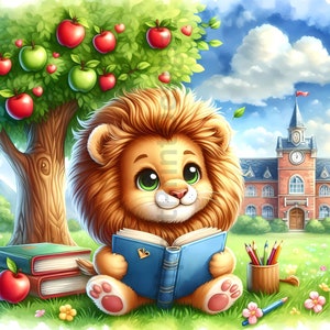Cute Back to School Animals Reading Clipart Bundle, Watercolor Animal ...