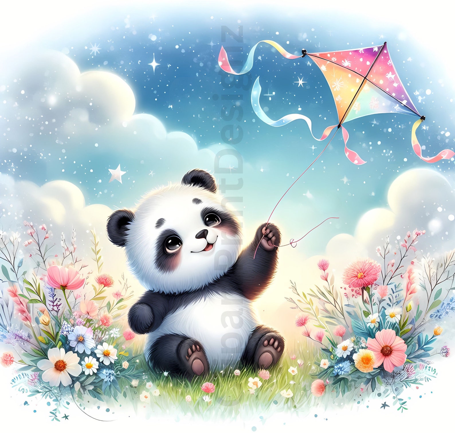 Cute Spring Pandas Clipart Bundle, Watercolor Clip Art Images, High ...